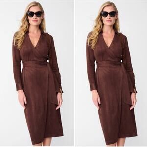 NWT J. McLaughlin Brandt Chocolate Brown Faux Suede Long Sleeve Wrap Dress XL